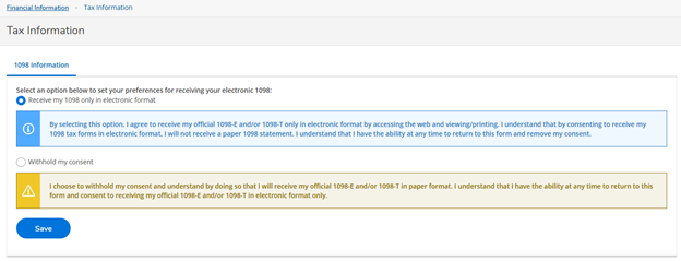 Screenshot of first tax information section