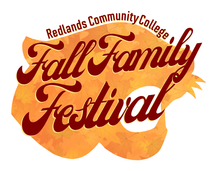Cougar head with a background of fall leaves with the text Redlands Community College Fall Family Festival across the front.